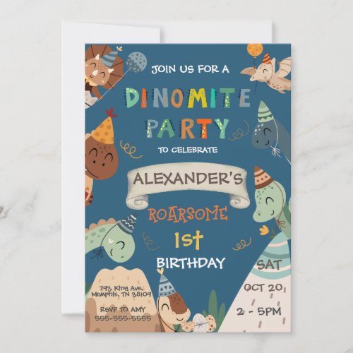 Boho Dinosaur 1st First Birthday Invitation