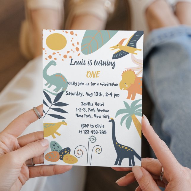 Boho Dinosaur Baby Birthday Party Invitation (Dinosaur Birthday Party Invitation Card. Roar !)