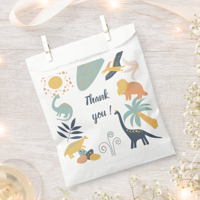 Boho Dinosaur Baby Birthday Party Invitation Favor Bag (Clipped)
