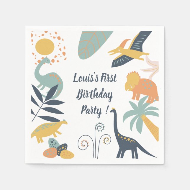 Boho Dinosaur Baby Birthday Party Napkins (Front)
