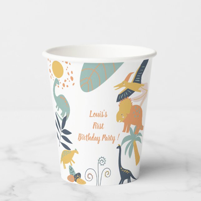 Boho Dinosaur Baby Birthday Party Paper Cups (Front)