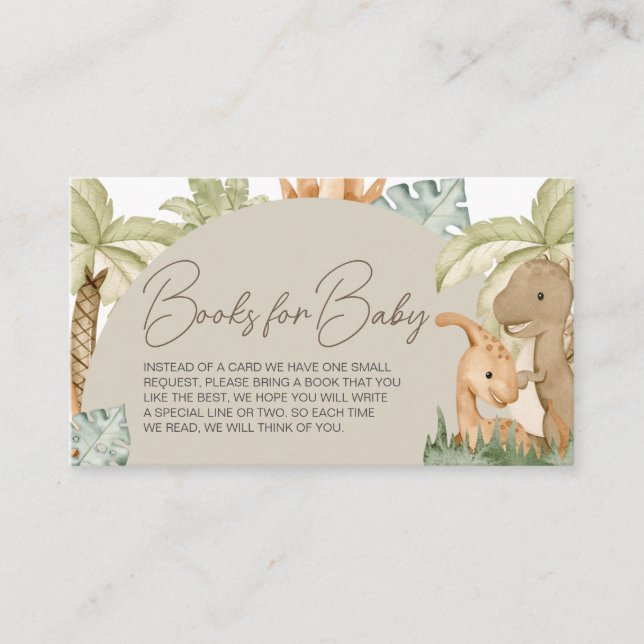 Boho Dinosaur Baby Shower Books for Baby Enclosure Card (Front)