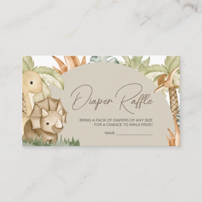 Boho Dinosaur Baby Shower Diaper Raffle Enclosure Card (Front)