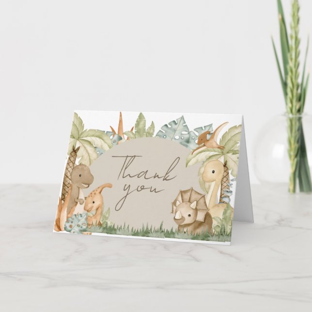 Boho Dinosaur Baby Shower  Letterpress Thank You Card (Front)