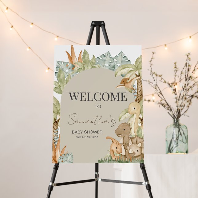 Boho Dinosaur Baby Shower Welcome Sign (In Situ (Stand))