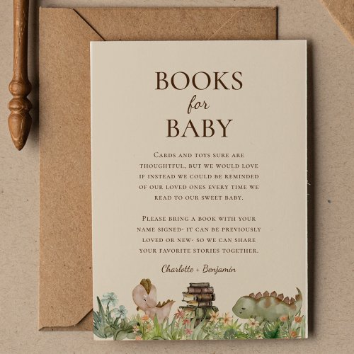 Boho Dinosaur Beige Baby Shower Books For Baby Enclosure Card