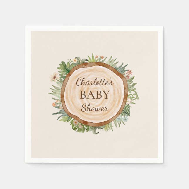 Boho Dinosaur Beige Baby Shower Napkins (Front)