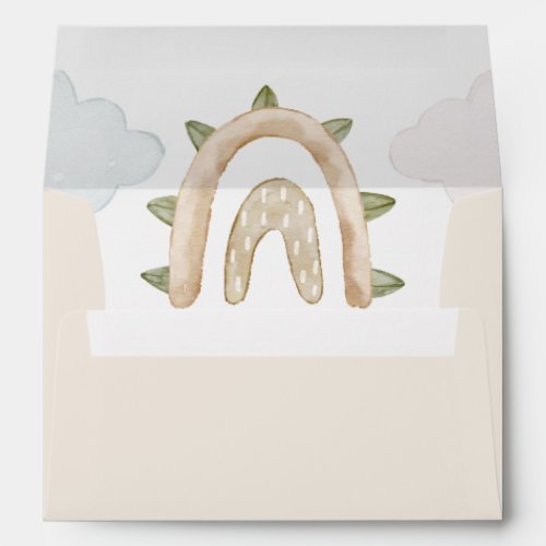 Boho Dinosaur Beige Baby Shower Return Address Envelope