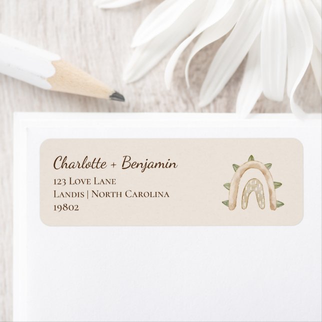 Boho Dinosaur Beige Baby Shower Return Address Label (Insitu)