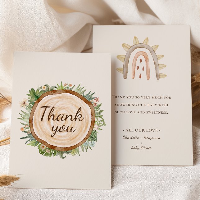 Boho Dinosaur Beige Baby Shower Thank You Card (Creator Uploaded)