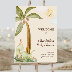 Boho Dinosaur Beige Baby Shower Welcome Sign