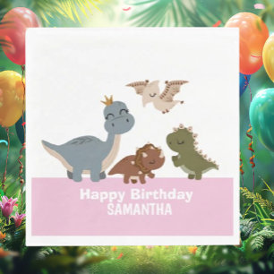 Boho Dinosaur Birthday Pink Napkins