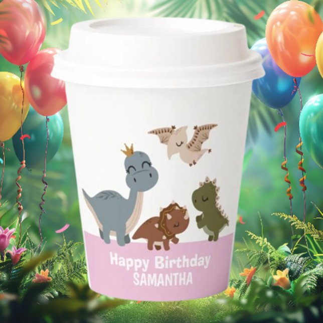 Boho  Dinosaur  Birthday Pink Paper Cups (Celebrate your little one's special day with our adorable Dinosaur Birthday Pink Paper Cups! )