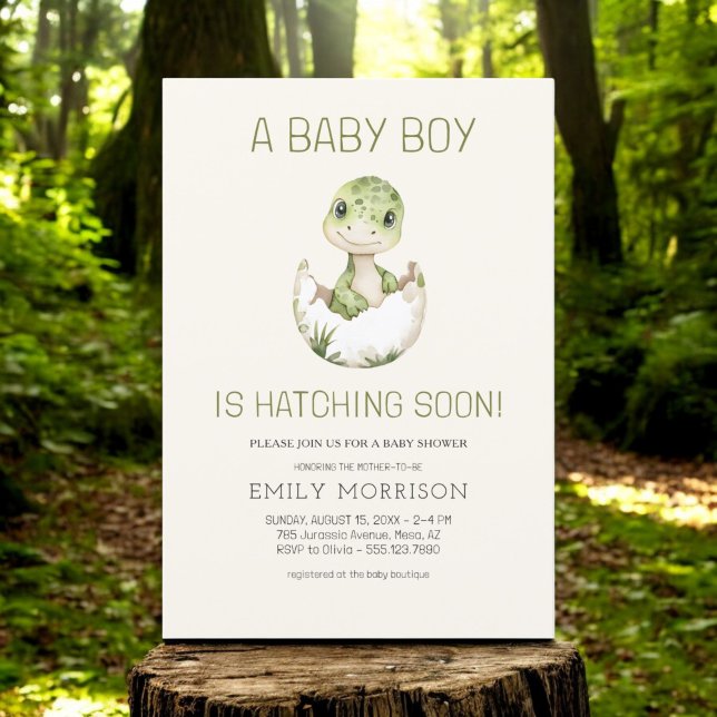 Boho Dinosaur Hatching Soon Baby Boy Shower Invitation (Creator Uploaded)