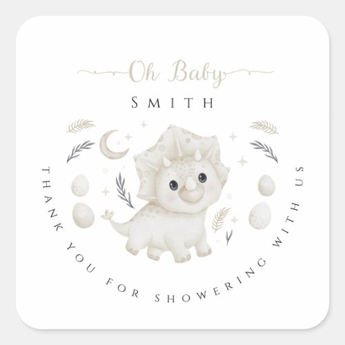 Boho Dinosaur Hatching Soon Baby Shower Thank You Square Sticker