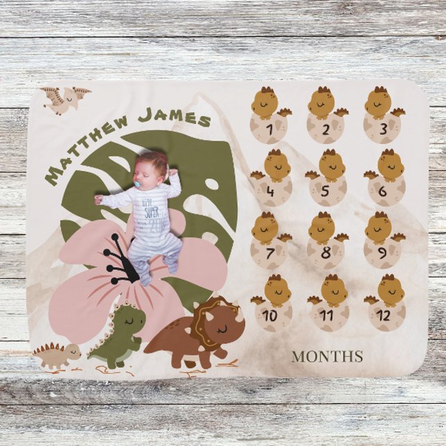  Boho Dinosaur Newborn Growth Tracker Milestone  Baby Blanket (Creator Uploaded)