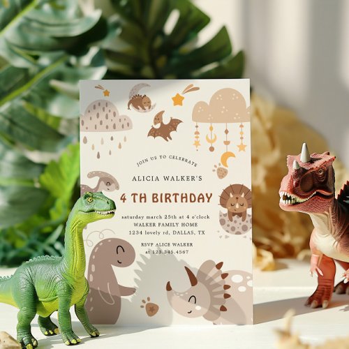 Boho Dinosaur Party Animals Kids Birthday Invitation