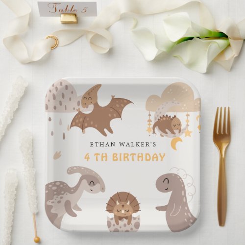 Boho Dinosaur Party Animals Kids Birthday Napkins Paper Plates