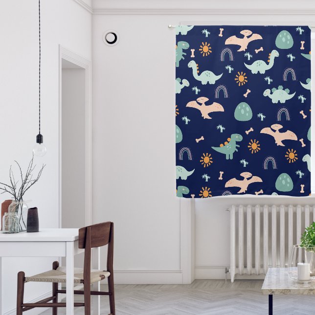 Boho Dinosaurs Adventure Dark Blue Nursery Blackout Curtains (Living Room)