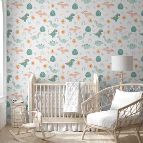 Boho Dinosaurs Adventure Nursery Wallpaper