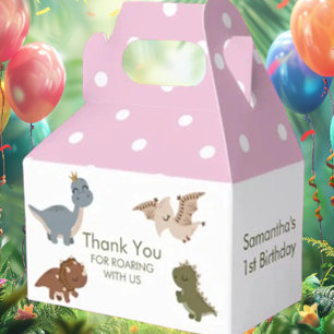 Boho Dinosaurs Pink Thank You Favor Box