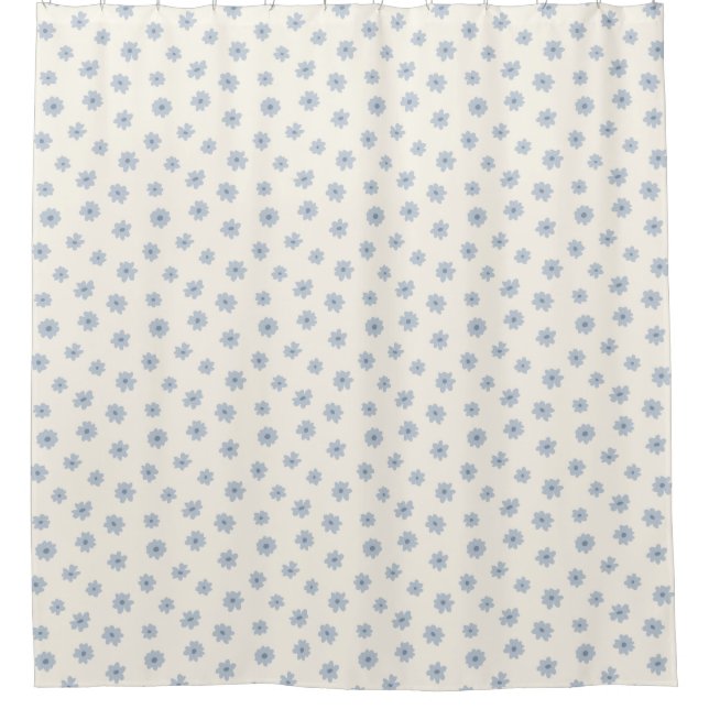Boho Ditsy Floral Dainty Wild Flower Blue On Beige Shower Curtain (Front)