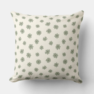 Boho Ditsy Sage Green Floral Cottage Core Neutral Throw Pillow