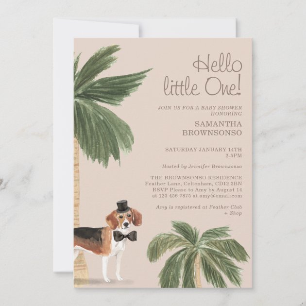 Boho Dog Boy Baby Shower Rustic Beagle beige Invitation