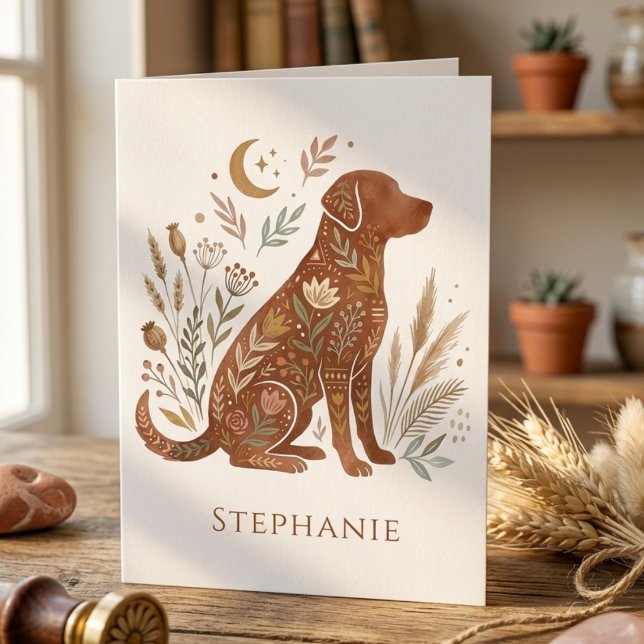 Boho Dog Lover Floral Art Notecard (Boho Dog Lover notecard)