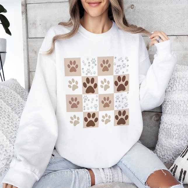 Boho Dog Paw Checkered Pattern Sweatshirt (Creator Uploaded)