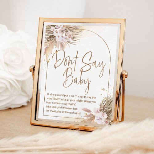 Boho Dont Say Baby Game Pampas Grass Baby Shower Poster