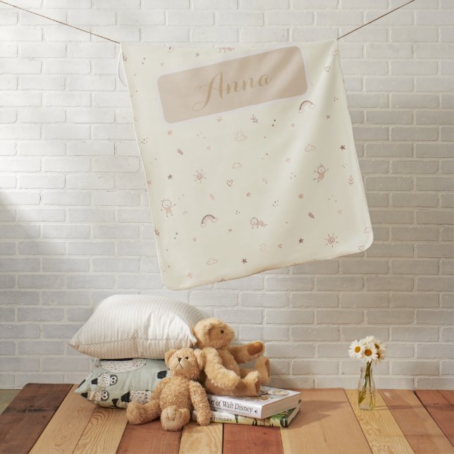 Boho Doodle Baby Blanket with Custom Name (In Situ)