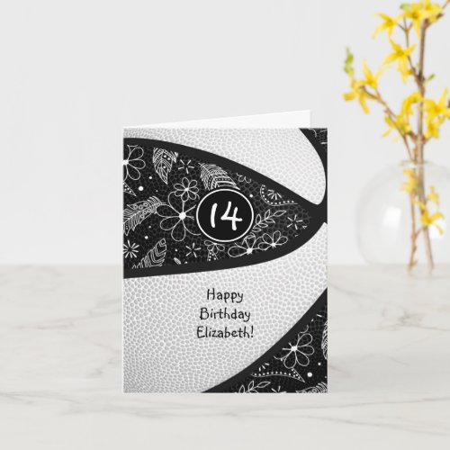 boho doodle black white girly basketball birthday card