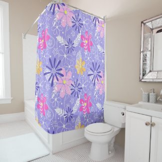 boho doodle feathers flowers pink purple shower curtain