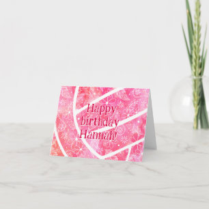 boho doodle floral pink volleyball birthday card