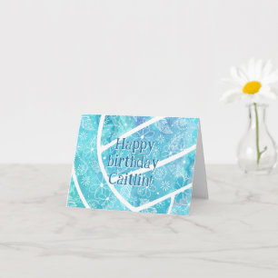 boho doodle floral turquoise volleyball birthday card