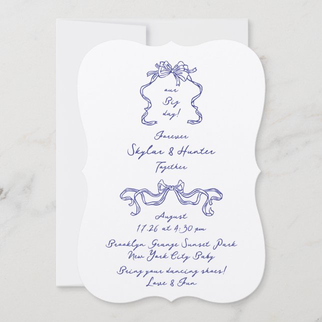 Boho Doodle Handwritten Cobalt Blue & Ecru Simple Invitation (Front)