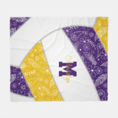 Boho doodle pattern purple gold volleyball fleece blanket (Front (Horizontal))