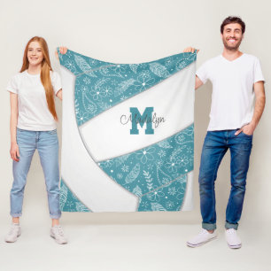 Boho doodle pattern teal white volleyball fleece blanket
