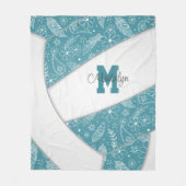 Boho doodle pattern teal white volleyball fleece blanket (Front)