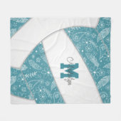 Boho doodle pattern teal white volleyball fleece blanket (Front (Horizontal))
