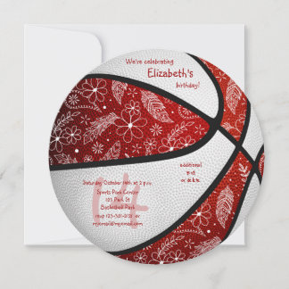 boho doodles girls red white basketball birthday announcement