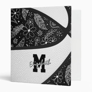 boho doodles pattern black white basketball 3 ring binder