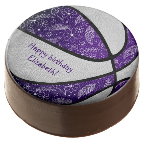 boho doodles purple white basketball celebration chocolate covered oreo