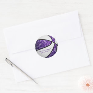 boho doodles purple white basketball celebration classic round sticker