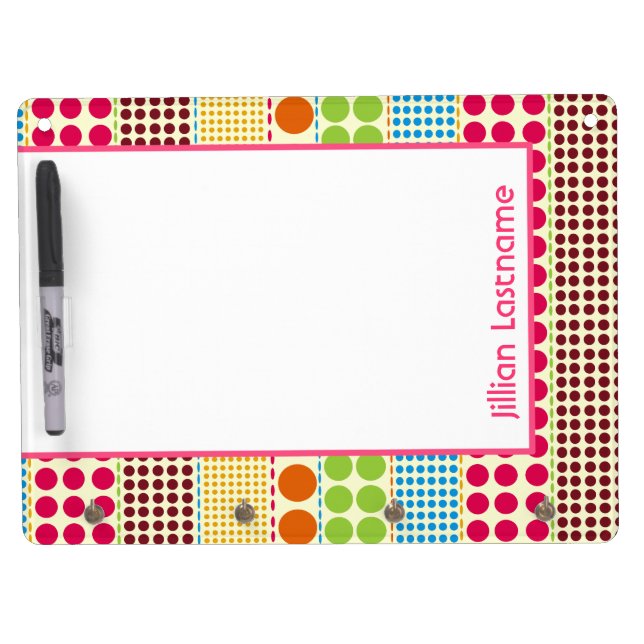 Boho Dots Dry Erase Board With Hooks (Front)