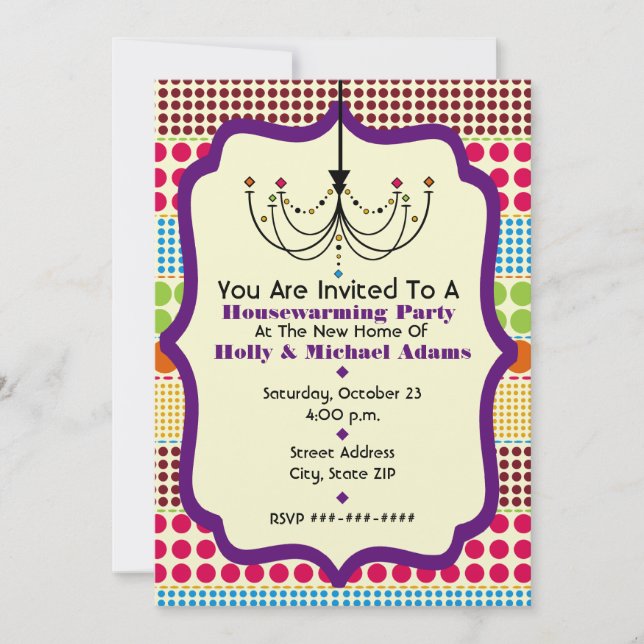 Boho Dots Funky Chandelier Housewarming Party Invitation (Front)