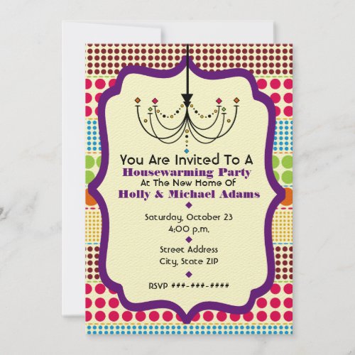 Boho Dots Funky Chandelier Housewarming Party Announcements