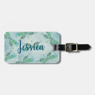 Boho Dragonflies in Blue Luggage Tag