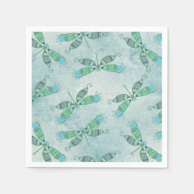 Boho Dragonflies in Blue Napkins (Front)